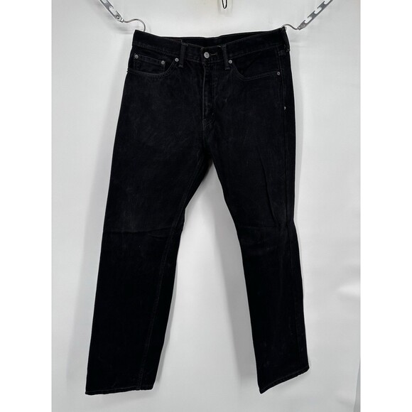 Levis 505 Jeans Mens 33x30 Black Regular Fit Straight Leg Dark Wash Denim Cotton - Picture 2 of 11
